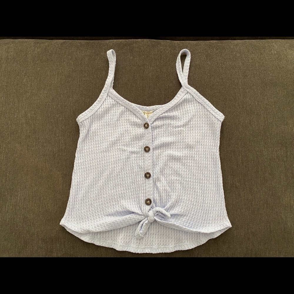 Spaghetti Strap Light Blue Tie Front Tank Top
